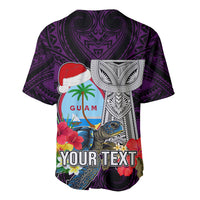 Custom Guam Christmas Baseball Jersey Santa Gift Latte Stone and Sea Turle Mix Hibiscus Chamorro Pink Style LT03