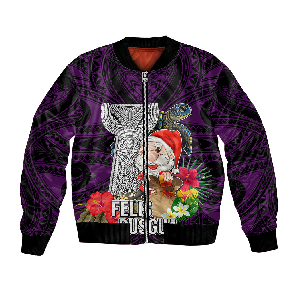 Custom Guam Christmas Bomber Jacket Santa Gift Latte Stone and Sea Turle Mix Hibiscus Chamorro Pink Style LT03