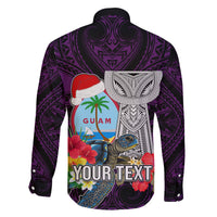Custom Guam Christmas Family Matching Off Shoulder Long Sleeve Dress and Hawaiian Shirt Santa Gift Latte Stone and Sea Turle Mix Hibiscus Chamorro Pink Style LT03 - Polynesian Pride