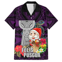 Custom Guam Christmas Family Matching Off Shoulder Maxi Dress and Hawaiian Shirt Santa Gift Latte Stone and Sea Turle Mix Hibiscus Chamorro Pink Style LT03 Dad's Shirt - Short Sleeve Pink - Polynesian Pride