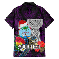 Custom Guam Christmas Family Matching Off Shoulder Maxi Dress and Hawaiian Shirt Santa Gift Latte Stone and Sea Turle Mix Hibiscus Chamorro Pink Style LT03 - Polynesian Pride