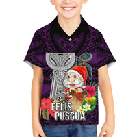 Custom Guam Christmas Family Matching Off Shoulder Maxi Dress and Hawaiian Shirt Santa Gift Latte Stone and Sea Turle Mix Hibiscus Chamorro Pink Style LT03 Son's Shirt Pink - Polynesian Pride