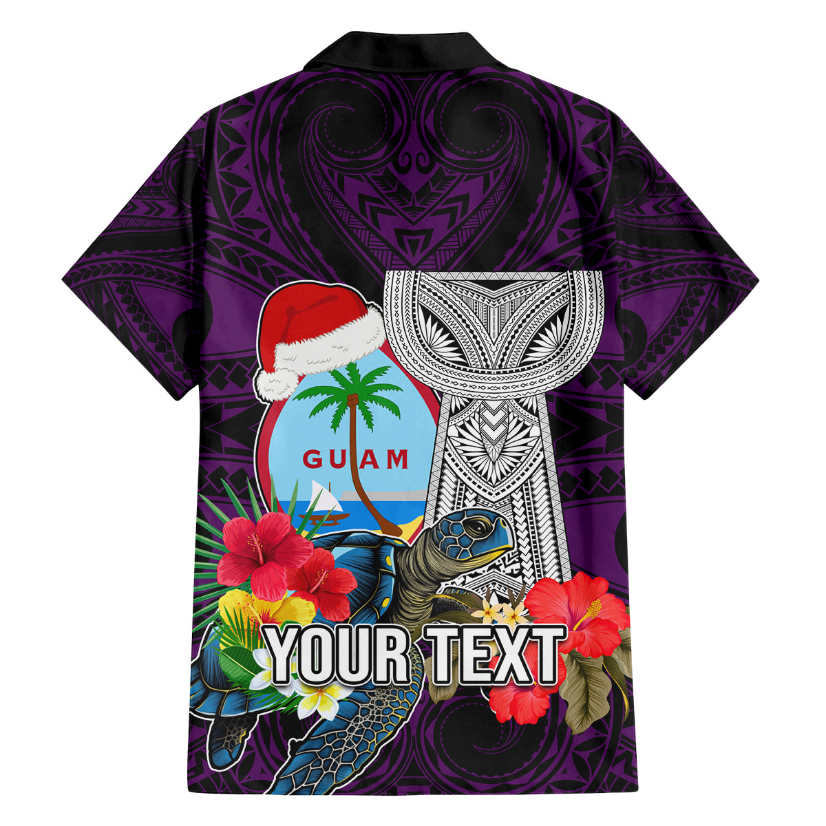 Custom Guam Christmas Family Matching Off Shoulder Short Dress and Hawaiian Shirt Santa Gift Latte Stone and Sea Turle Mix Hibiscus Chamorro Pink Style LT03 - Polynesian Pride