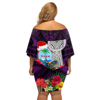Custom Guam Christmas Family Matching Off Shoulder Short Dress and Hawaiian Shirt Santa Gift Latte Stone and Sea Turle Mix Hibiscus Chamorro Pink Style LT03 - Polynesian Pride