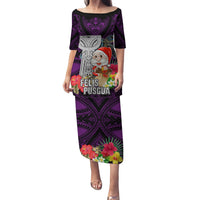 Custom Guam Christmas Family Matching Puletasi Dress and Hawaiian Shirt Santa Gift Latte Stone and Sea Turle Mix Hibiscus Chamorro Pink Style LT03 Mom's Dress Pink - Polynesian Pride