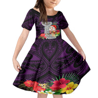 Custom Guam Christmas Family Matching Tank Maxi Dress and Hawaiian Shirt Santa Gift Latte Stone and Sea Turle Mix Hibiscus Chamorro Pink Style LT03 Daughter's Dress Pink - Polynesian Pride