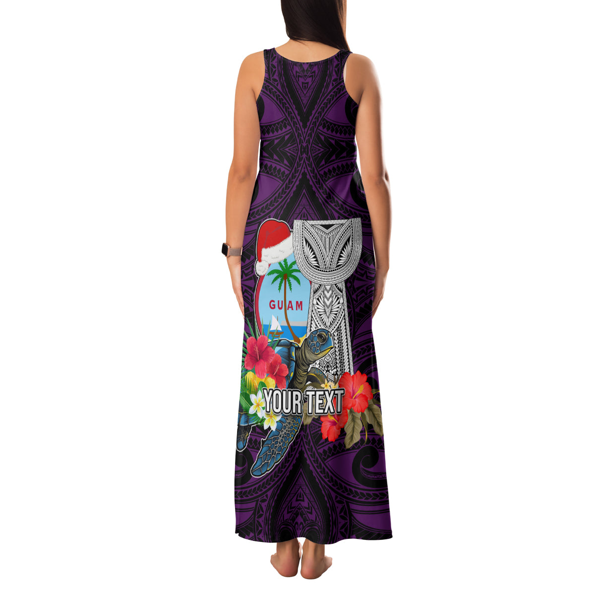 Custom Guam Christmas Family Matching Tank Maxi Dress and Hawaiian Shirt Santa Gift Latte Stone and Sea Turle Mix Hibiscus Chamorro Pink Style LT03 - Polynesian Pride