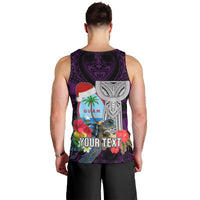 Custom Guam Christmas Men Tank Top Santa Gift Latte Stone and Sea Turle Mix Hibiscus Chamorro Pink Style LT03