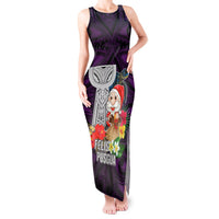Custom Guam Christmas Tank Maxi Dress Santa Gift Latte Stone and Sea Turle Mix Hibiscus Chamorro Pink Style LT03