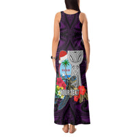 Custom Guam Christmas Tank Maxi Dress Santa Gift Latte Stone and Sea Turle Mix Hibiscus Chamorro Pink Style LT03