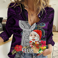 Custom Guam Christmas Women Casual Shirt Santa Gift Latte Stone and Sea Turle Mix Hibiscus Chamorro Pink Style LT03 Female Pink - Polynesian Pride
