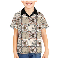Tukenny Pattern Fijian War Clubs Family Matching Mermaid Dress and Hawaiian Shirt LT03 Son's Shirt Beige - Polynesian Pride