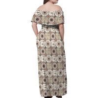 Tukenny Pattern Fijian War Clubs Family Matching Off Shoulder Maxi Dress and Hawaiian Shirt LT03 - Polynesian Pride
