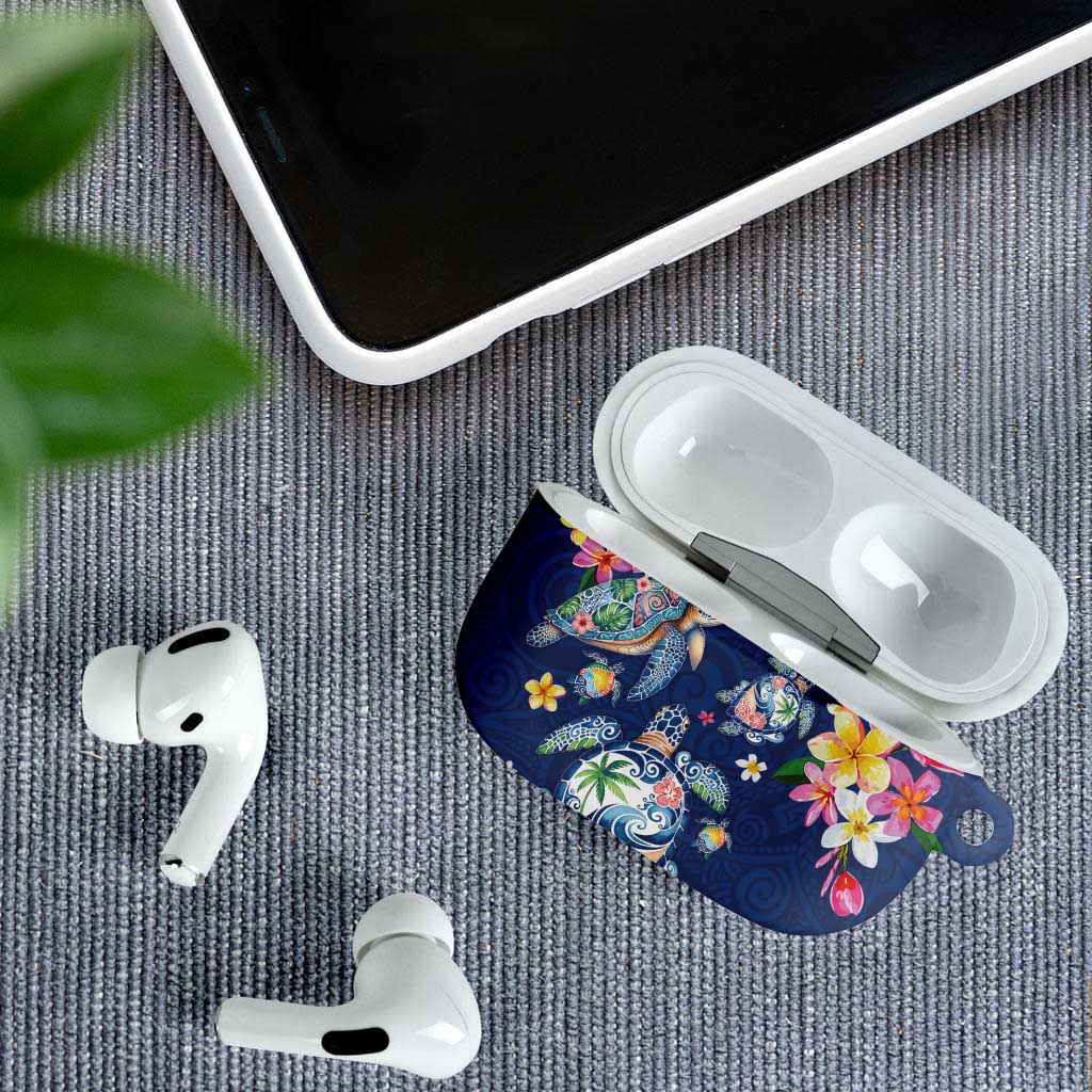 Hawaiian Turtles and Tropical Plants AirPods Case Blue Watercolor