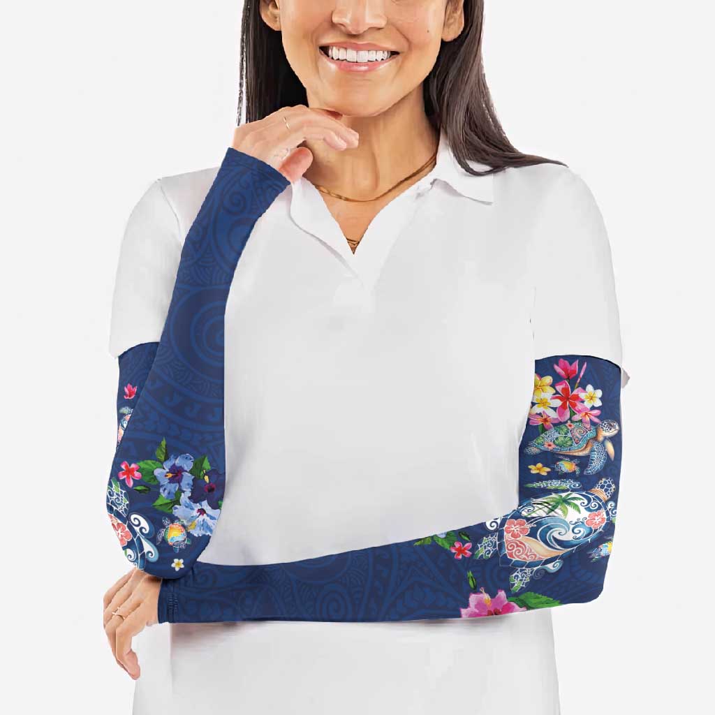 Hawaiian Turtles and Tropical Plants Arm Sleeves Blue Watercolor