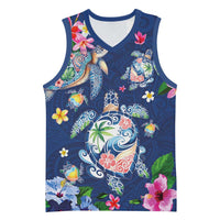 Hawaiian Turtles and Tropical Plants Basketball Jersey Blue Watercolor
