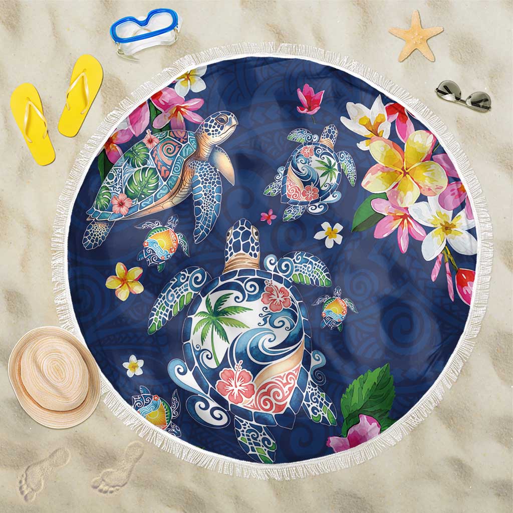 Hawaiian Turtles and Tropical Plants Beach Blanket Blue Watercolor