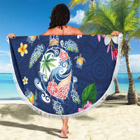 Hawaiian Turtles and Tropical Plants Beach Blanket Blue Watercolor