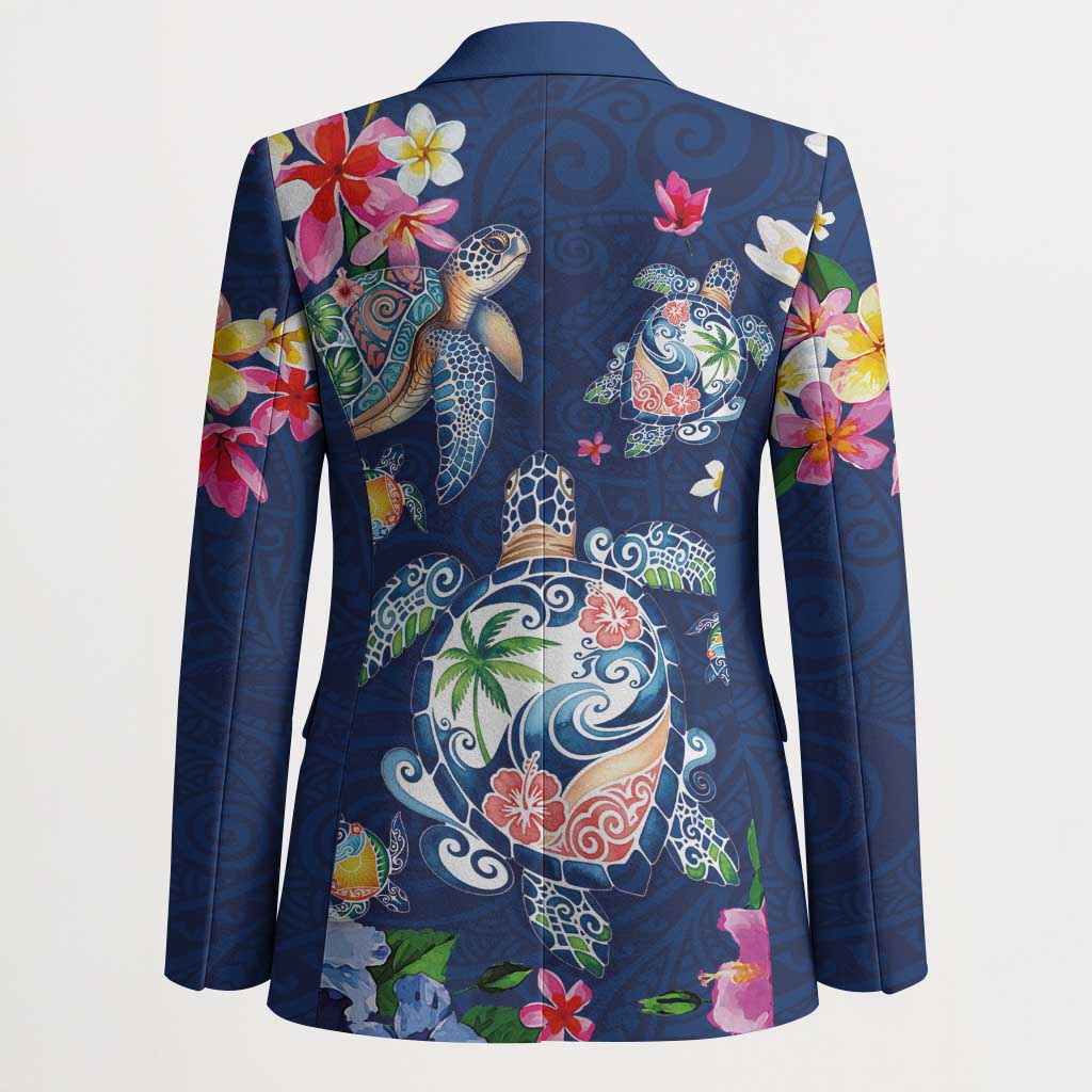 Hawaiian Turtles and Tropical Plants Blazer Blue Watercolor