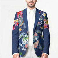 Hawaiian Turtles and Tropical Plants Blazer Blue Watercolor