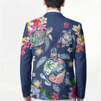 Hawaiian Turtles and Tropical Plants Blazer Blue Watercolor