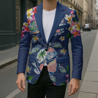 Hawaiian Turtles and Tropical Plants Blazer Blue Watercolor