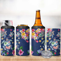 Hawaiian Turtles and Tropical Plants 4 in 1 Can Cooler Tumbler Blue Watercolor