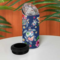 Hawaiian Turtles and Tropical Plants 4 in 1 Can Cooler Tumbler Blue Watercolor