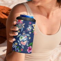 Hawaiian Turtles and Tropical Plants 4 in 1 Can Cooler Tumbler Blue Watercolor