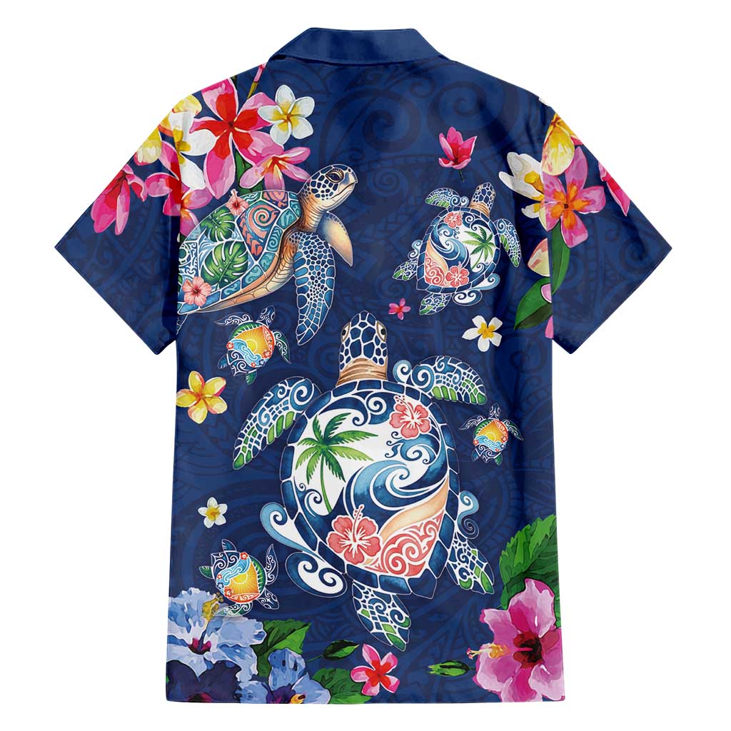 Hawaiian Turtles and Tropical Plants Family Matching Summer Maxi Dress and Hawaiian Shirt Blue Watercolor LT03 - Polynesian Pride