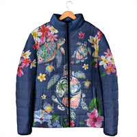 Hawaiian Turtles and Tropical Plants Padded Jacket Blue Watercolor