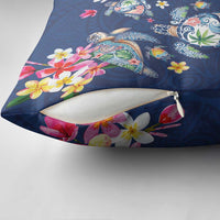 Hawaiian Turtles and Tropical Plants Pillow Cover Blue Watercolor