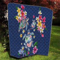 Hawaiian Turtles and Tropical Plants Quilt Blue Watercolor