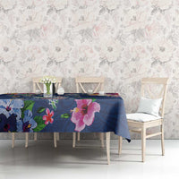 Hawaiian Turtles and Tropical Plants Tablecloth Blue Watercolor