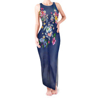 Hawaiian Turtles and Tropical Plants Tank Maxi Dress Blue Watercolor