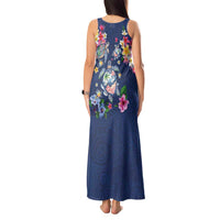 Hawaiian Turtles and Tropical Plants Tank Maxi Dress Blue Watercolor
