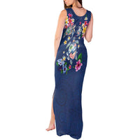 Hawaiian Turtles and Tropical Plants Tank Maxi Dress Blue Watercolor