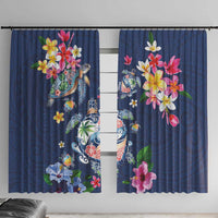 Hawaiian Turtles and Tropical Plants Window Curtain Blue Watercolor