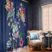 Hawaiian Turtles and Tropical Plants Window Curtain Blue Watercolor