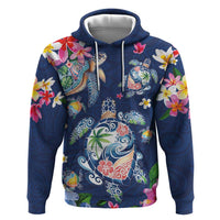 Hawaiian Turtles and Tropical Plants Zip Hoodie Blue Watercolor