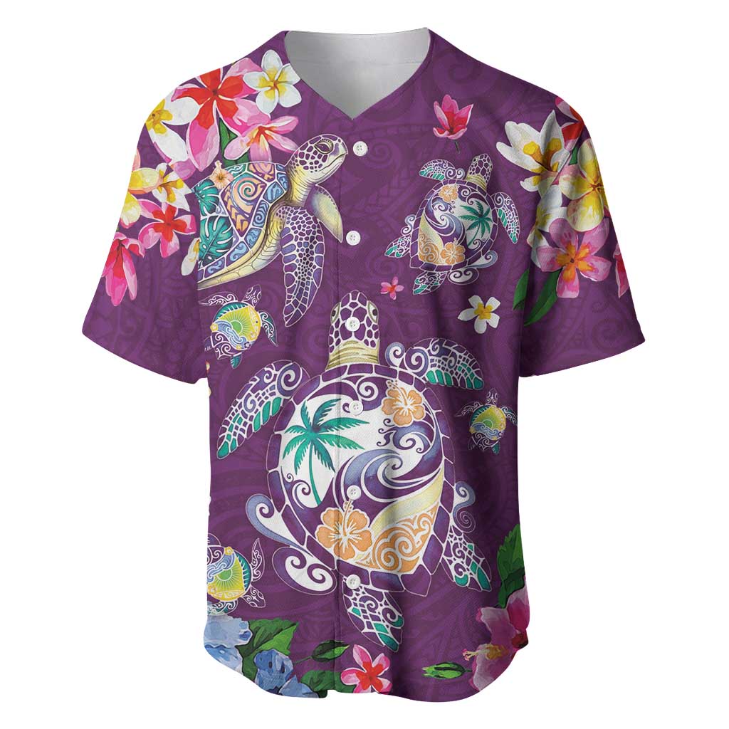 Hawaiian Turtles and Tropical Plants Baseball Jersey Purple Watercolor