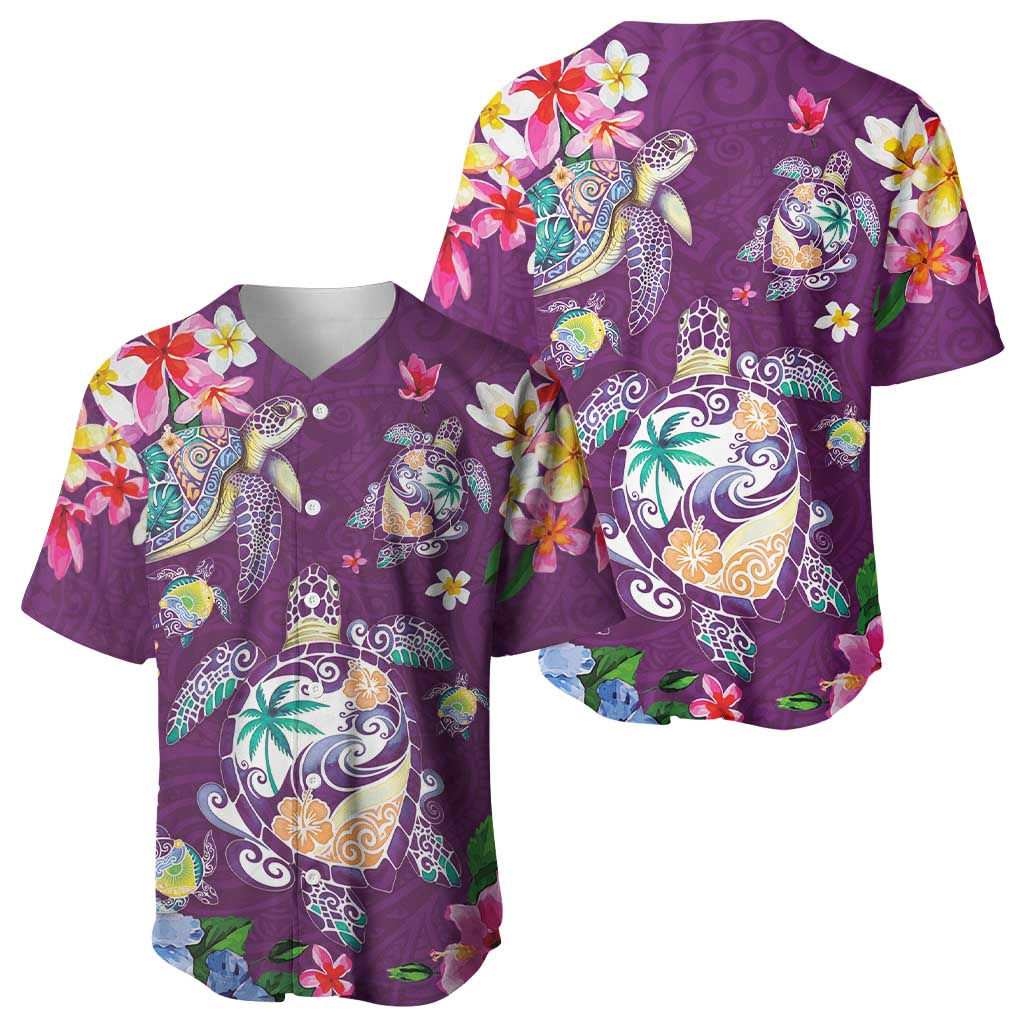 Hawaiian Turtles and Tropical Plants Baseball Jersey Purple Watercolor
