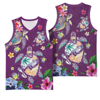 Hawaiian Turtles and Tropical Plants Basketball Jersey Purple Watercolor