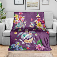 Hawaiian Turtles and Tropical Plants Blanket Purple Watercolor