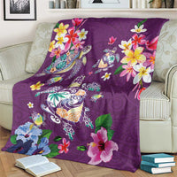 Hawaiian Turtles and Tropical Plants Blanket Purple Watercolor