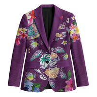 Hawaiian Turtles and Tropical Plants Blazer Purple Watercolor