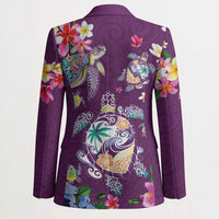 Hawaiian Turtles and Tropical Plants Blazer Purple Watercolor