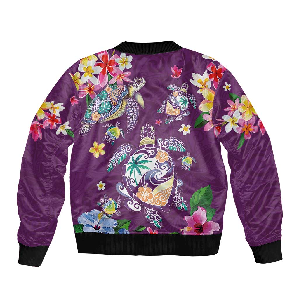 Hawaiian Turtles and Tropical Plants Bomber Jacket Purple Watercolor LT03 - Polynesian Pride