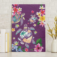 Hawaiian Turtles and Tropical Plants Canvas Wall Art Purple Watercolor