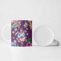 Hawaiian Turtles and Tropical Plants Ceramic Mug Purple Watercolor
